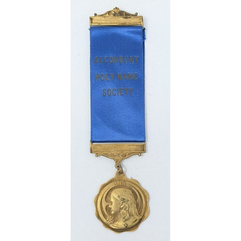 Antique 1930s Holy Name Society Ribbon Medal Alconbury England St Peter Vintage